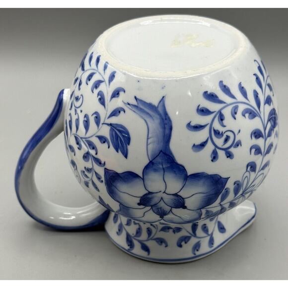 Pitcher Andrea by Sadek Blue White Handle Spout Floral Design 5.5 Tall 3.5 Diam. - Picture 9 of 9